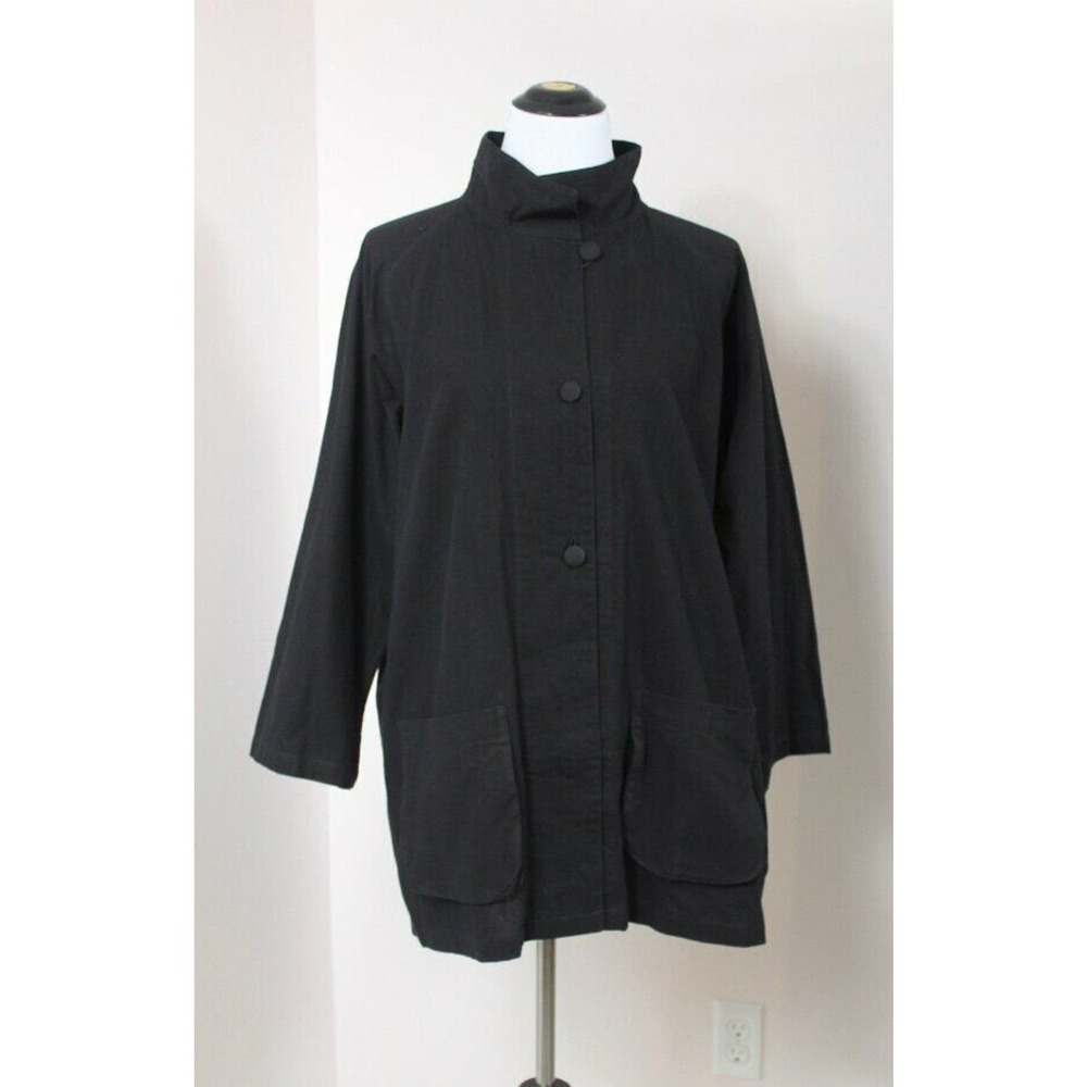 KI NA RI OS F Black Button Front Jacket Cardigan High Collar Pockets NWT 218.00